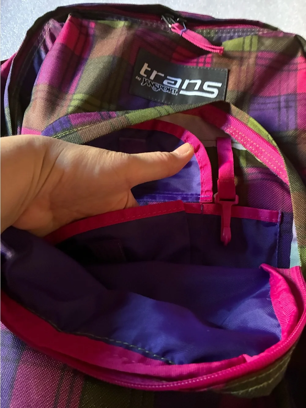 Jansport Trans Kids Plaid Backpack in Pink, Green, Purple